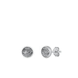 Sterling Silver Oxidized Eye Small Stud Earrings Face Height-6.8mm