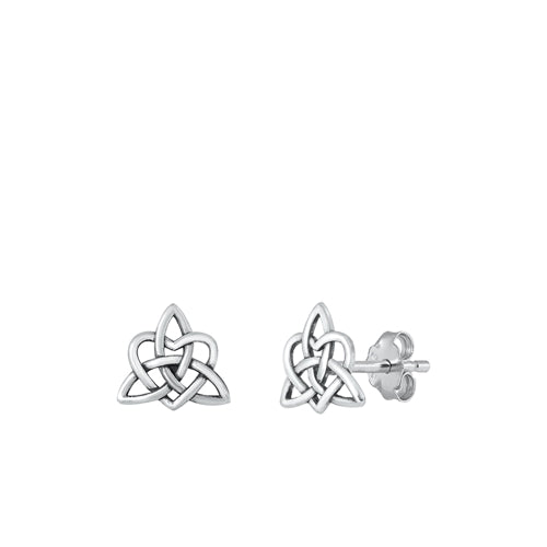 Sterling Silver Oxidized Trinity Knot Small Stud Earrings Face Height-7.9mm