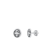 Sterling Silver Oxidized Ankh Small Stud Earrings Face Height-8.6mm