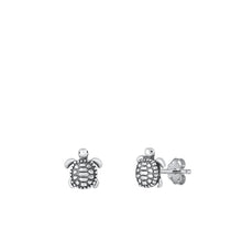 Load image into Gallery viewer, Sterling Silver Oxidized Turtle Small Stud Earrings Face Height-8.4mm
