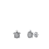 Sterling Silver Oxidized Turtle Small Stud Earrings Face Height-8.4mm