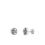 Sterling Silver Oxidized Moon And Stars Small Stud Earrings Face Height-8mm