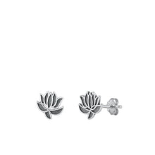 Load image into Gallery viewer, Sterling Silver Oxidized Lotus Small Stud Earrings Face Height-7.7mm