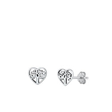 Load image into Gallery viewer, Sterling Silver Oxidized Tree Of Life And Heart Small Stud Earrings Face Height-7mm