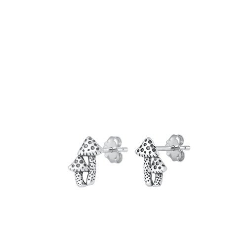 Sterling Silver Oxidized Mushrooms Small Stud Earrings Face Height-9mm