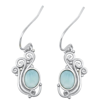 Sterling Silver Genuine Larimar Stone Earrings - silverdepot