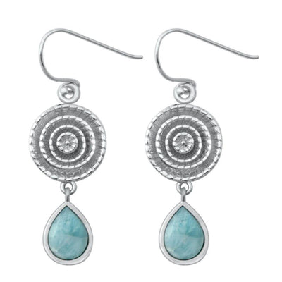Sterling Silver Genuine Larimar Stone Earrings - silverdepot
