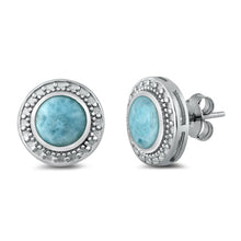 Load image into Gallery viewer, Sterling Silver Genuine Larimar Round Stone Earrings