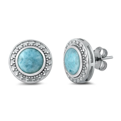 Sterling Silver Genuine Larimar Round Stone Earrings
