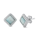 Sterling Silver Genuine Larimar Diamond Cut Stone Earrings