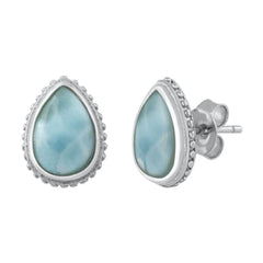 Sterling Silver Genuine Larimar Bali Pear Stone Earrings
