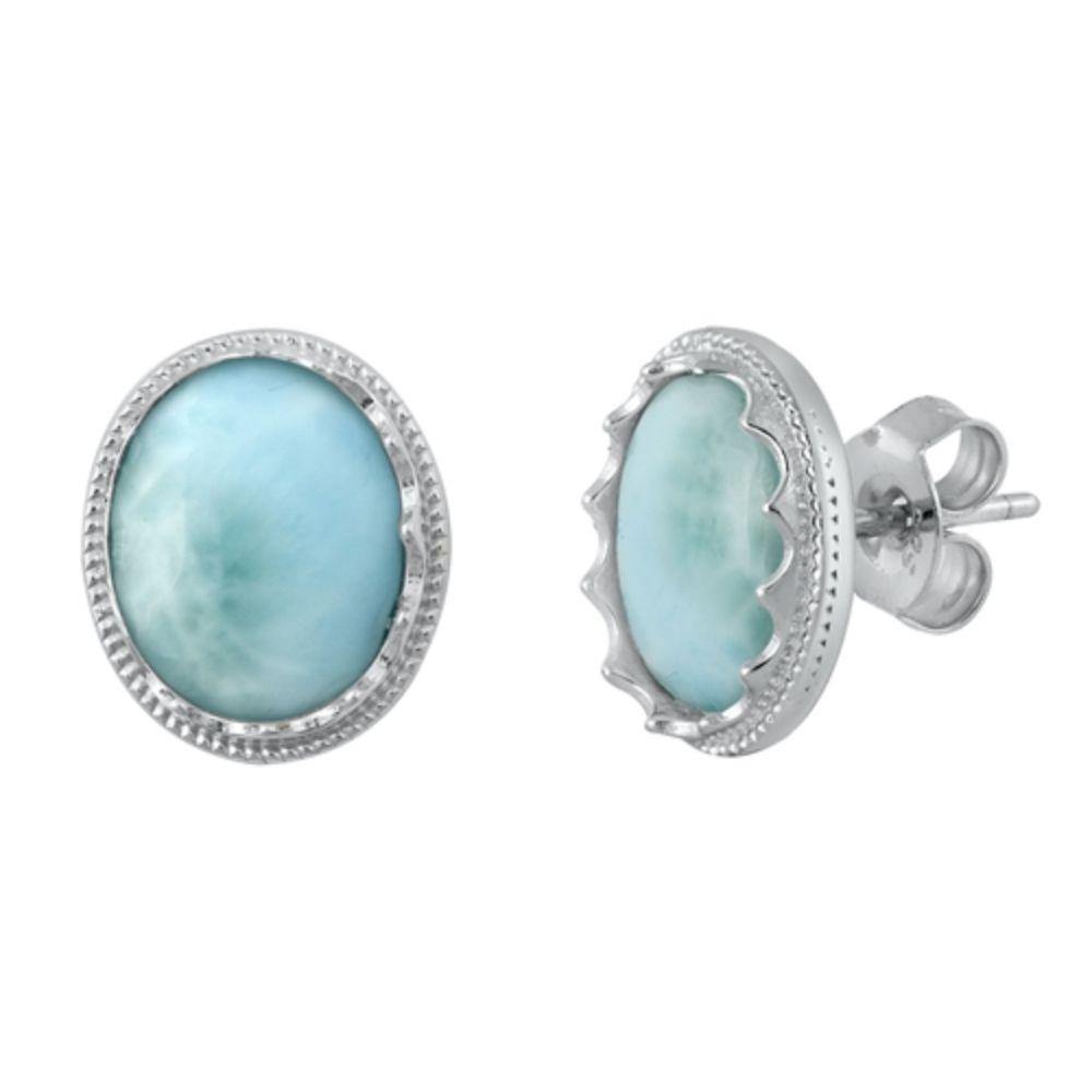 Sterling Silver Genuine Larimar Stone Bali Earrings