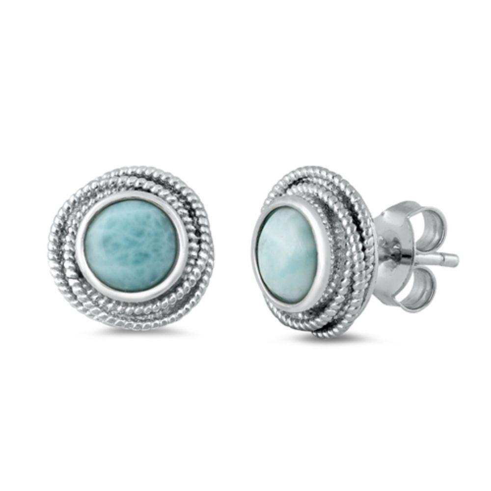 Sterling Silver Genuine Larimar Stone Earrings - silverdepot