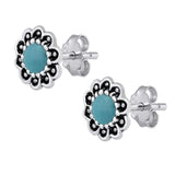 Sterling Silver Simulated Turquoise Stone Bali Earrings