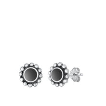 Load image into Gallery viewer, Sterling Silver Oxidized Round Black Agate Stone Earrings