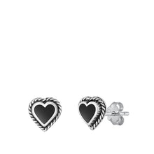 Load image into Gallery viewer, Sterling Silver Oxidized Heart Black Agate Stone Earrings