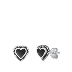Sterling Silver Oxidized Heart Black Agate Stone Earrings