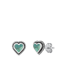Load image into Gallery viewer, Sterling Silver Oxidized Heart Genuine Turquoise Stone Earrings