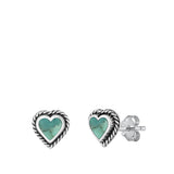 Sterling Silver Oxidized Heart Genuine Turquoise Stone Earrings