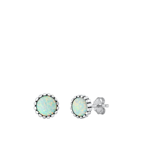 Sterling Silver Rhodium Plated White Lab Opal Earrings-7.4mm