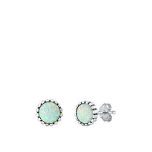 Load image into Gallery viewer, Sterling Silver Rhodium Plated White Lab Opal Earrings-7.4mm