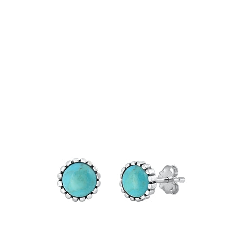 Sterling Silver Genuine Turquoise Round Stone Earrings