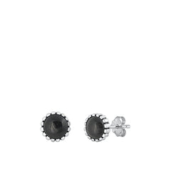 Sterling Silver Black Agate Round Stone Earrings