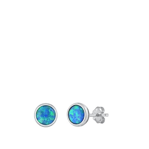 Sterling Silver Rhodium Plated Blue Lab Opal Earrings-7.3mm