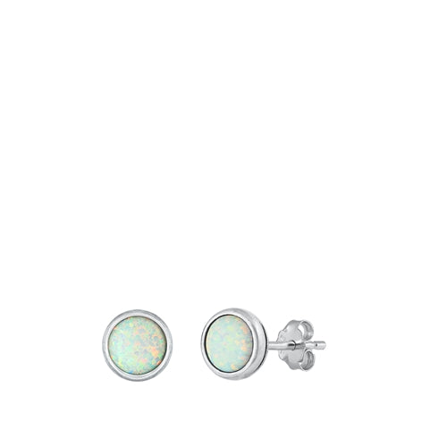 Sterling Silver Rhodium Plated White Lab Opal Earrings-7.3mm