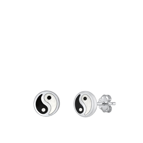 Sterling Silver Yin Yang Circle Stud Earrings