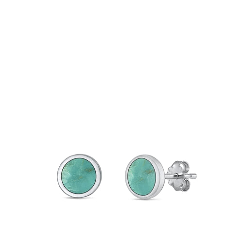 Sterling Silver Polished Genuine Turquoise Circle Stud Earrings