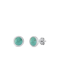 Load image into Gallery viewer, Sterling Silver Polished Genuine Turquoise Circle Stud Earrings