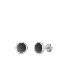 Load image into Gallery viewer, Sterling Silver Polished Black Agate Circle Stud Earrings