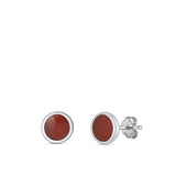 Sterling Silver Polished Red Agate Circle Stud Earrings