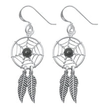 Load image into Gallery viewer, Sterling Silver Oxidized Onyx Dreamcatcher Stone Earrings-16mm