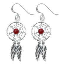 Load image into Gallery viewer, Sterling Silver Oxidized Red Agate Dreamcatcher Stone Earrings-16mm