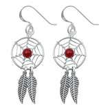 Sterling Silver Oxidized Red Agate Dreamcatcher Stone Earrings-16mm
