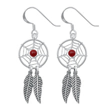 Load image into Gallery viewer, Sterling Silver Oxidized Red Agate Feathers Stone Earrings-14mm