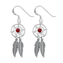 Load image into Gallery viewer, Sterling Silver Oxidized Red Agate Dreamcatcher Feathers Stone Earrings-12mm