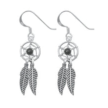 Load image into Gallery viewer, Sterling Silver Oxidized Onyx Dreamcatcher Stone Earrings-10mm