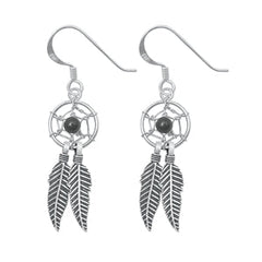 Sterling Silver Oxidized Onyx Dreamcatcher Stone Earrings-10mm