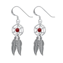 Load image into Gallery viewer, Sterling Silver Oxidized Red Agate Feathers Stone Earrings-10mm