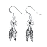 Sterling Silver Oxidized Onyx Feathers Stone Earrings