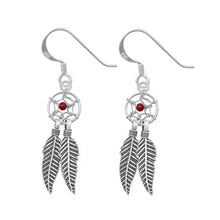 Load image into Gallery viewer, Sterling Silver Oxidized Red Agate Dreamcatcher Stone Earrings