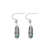 Sterling Silver Oxidized Genuine Turquoise Feathers Stone Earrings