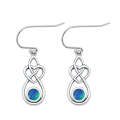 Sterling Silver Oxidized Celtic Blue Lab Opal Earrings Face Height-19.7mm