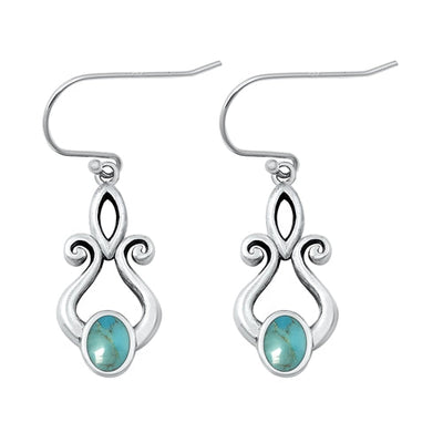 Sterling Silver Oxidized Genuine Turquoise Earrings Face Height-22.6mm