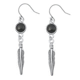 Sterling Silver Oxidized Black Agate Feather Earring-36mm
