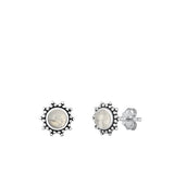 Sterling Silver Oxidized Sun Moonstone Earrings Face Height-9.7mm