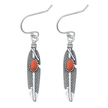 Load image into Gallery viewer, Sterling Silver Oxidized Red Carnelian Feather Earring